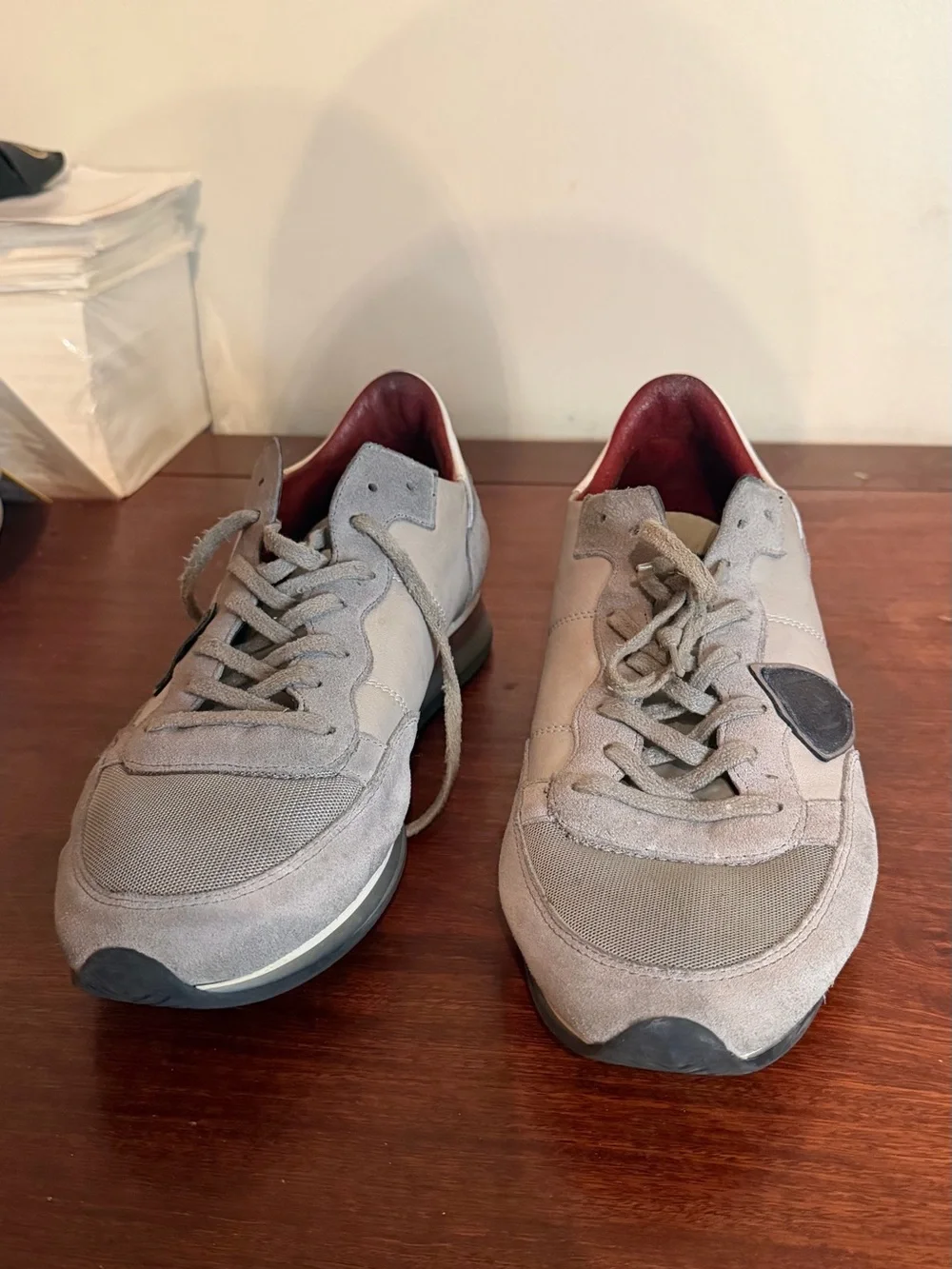 Philippe Model Gray Suede Leather & Mesh Sneakers